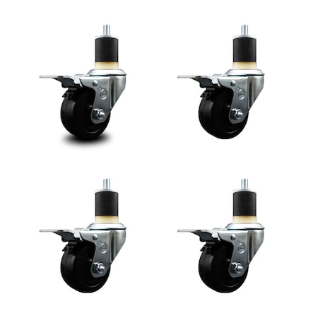 Service Caster 3'' SS Hard Rubber Swivel 1-7/8'' Expand Stem Caster Set Total Lock Brake, 4PK SCC-SSEXTTL20S314-HRS-178-4